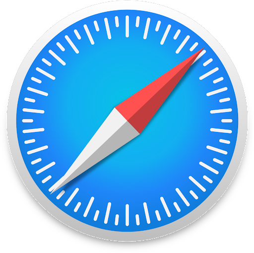 The Safari web browser logo features a circular blue compass with white tick marks, a white border, and a red-and-white needle pointing northeast.