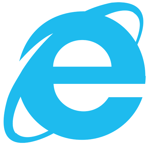 The blue Internet Explorer logo shows a lowercase e wrapped by a tilted ring, displayed on a light gray background.