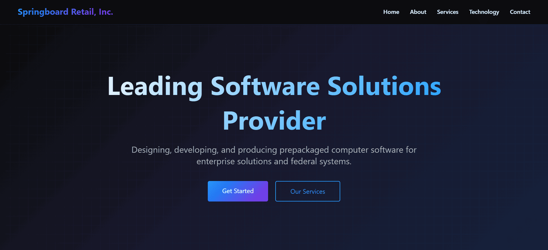 Springboard Retail homepage with dark blue background, bold “Leading Retail Operations Software Provider” text, and top right menu.