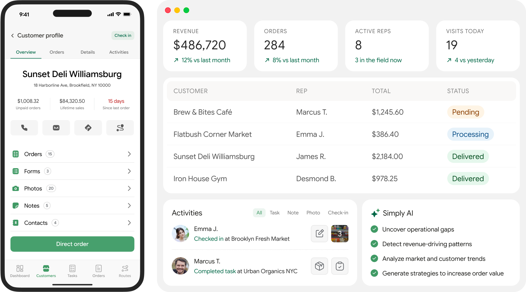 Sales engagement dashboard and mobile customer profile