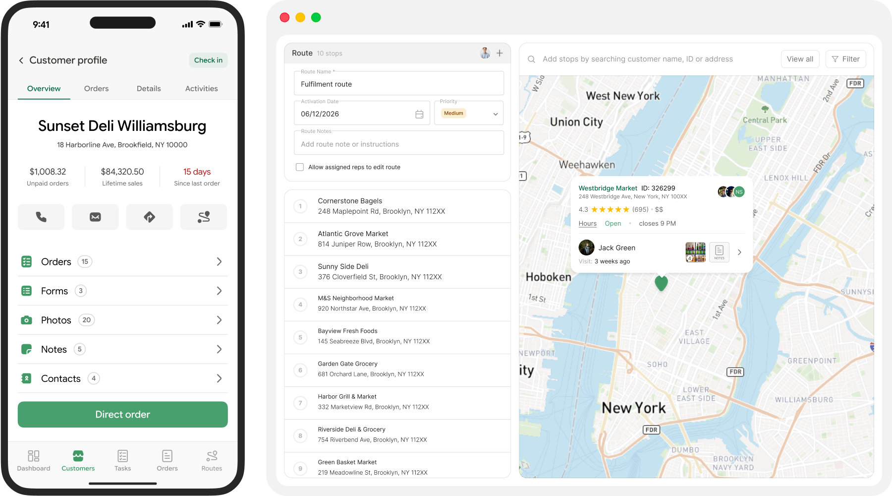 Sales engagement dashboard and mobile customer profile