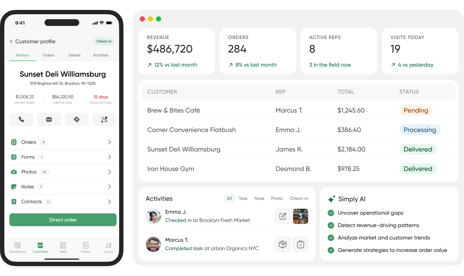 Sales engagement dashboard and mobile customer profile