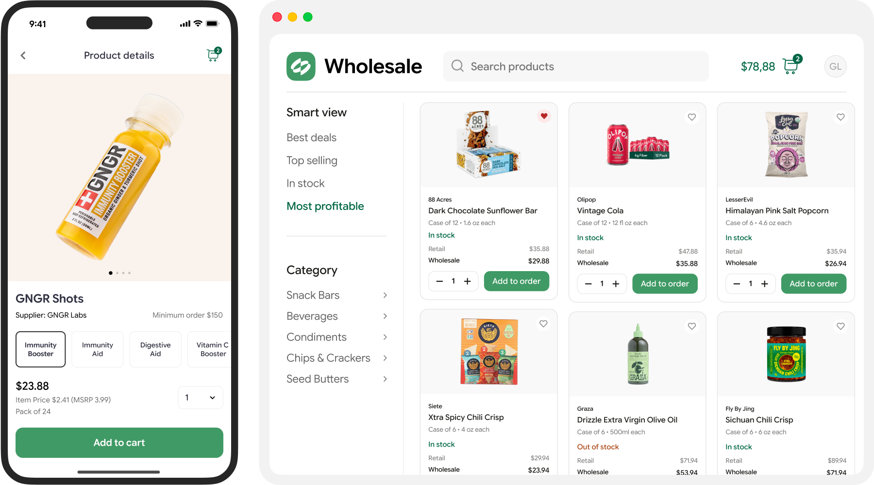 White-label B2B ordering portal showing account pricing for a wholesale buyer