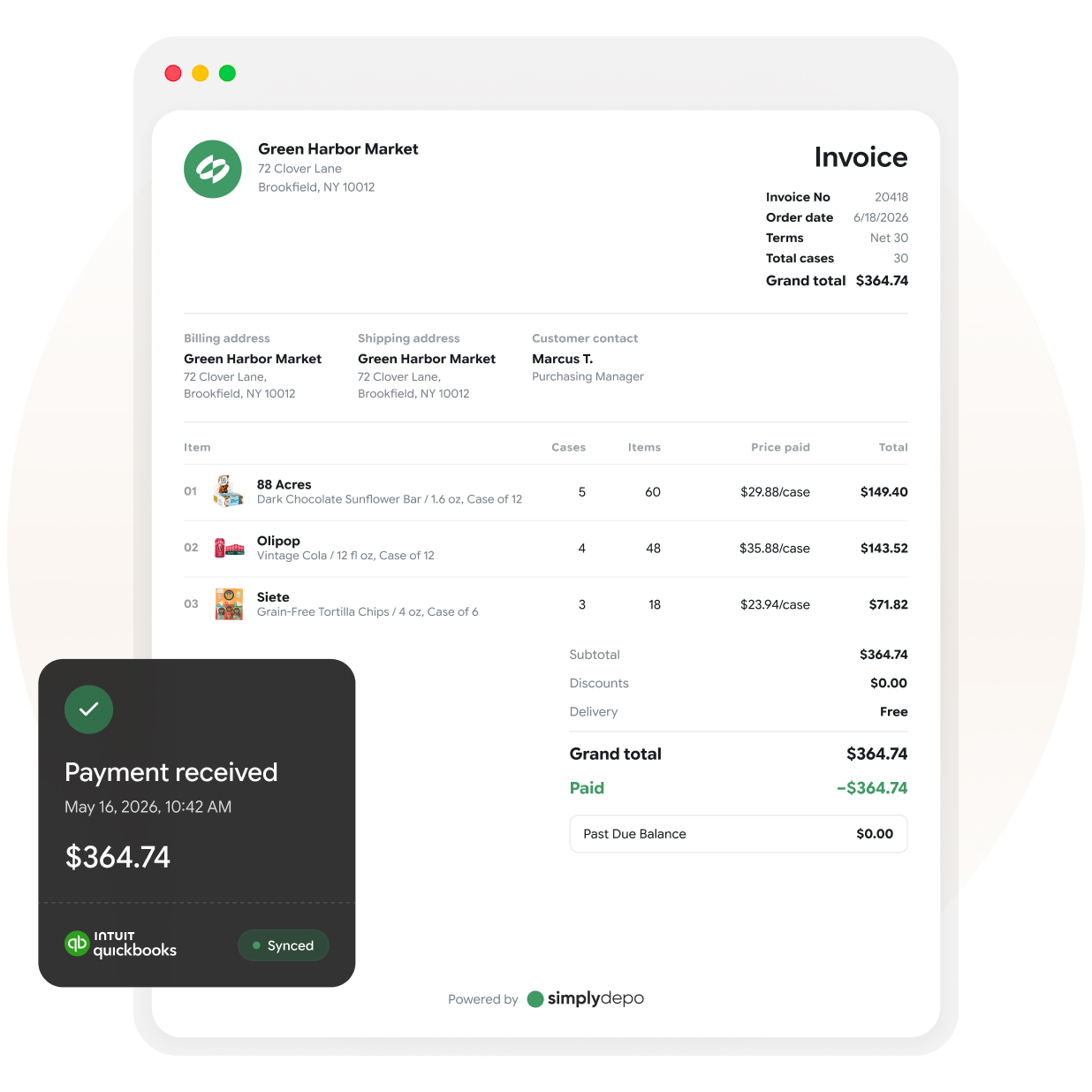 Customers, items, orders and invoices syncing between SimplyDepo and QuickBooks Online